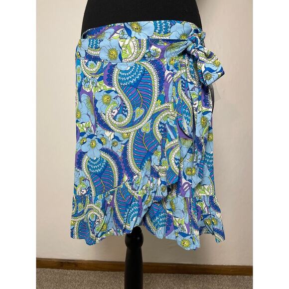 NWT Scoop Women's Paisley Fairy Whimsical Y2K Short Wrap Ruffle Skirt Blue L - Picture 1 of 9